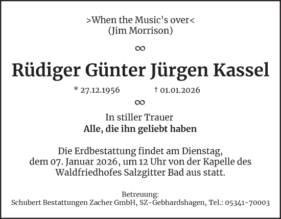 Traueranzeige von Rüdiger Günter Jürgen Kassel von Salzgitter-Zeitung
