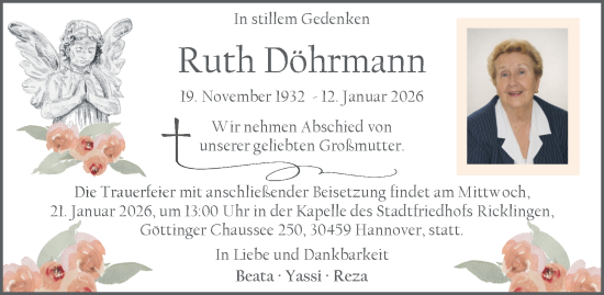 Traueranzeige von Ruth Döhrmann von Braunschweiger Zeitung