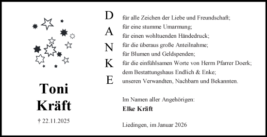 Traueranzeige von Toni Kräft von Peiner Nachrichten