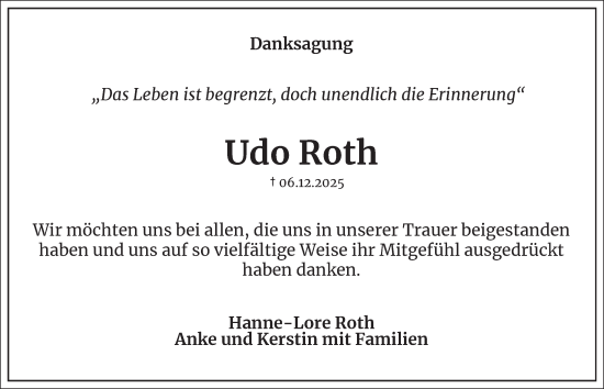 Traueranzeige von Udo Roth von Salzgitter-Zeitung
