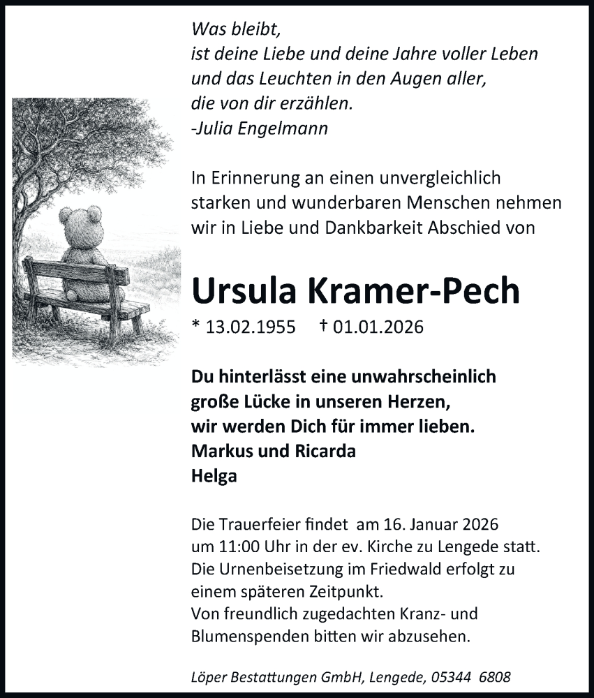  Traueranzeige für Ursula Kramer-Pech vom 10.01.2026 aus Peiner Nachrichten