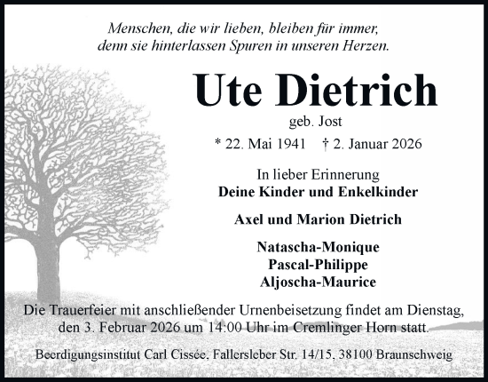 Traueranzeige von Ute Dietrich 