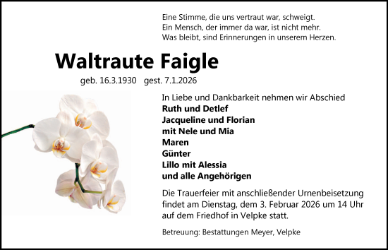Traueranzeige von Waltraute Faigle 