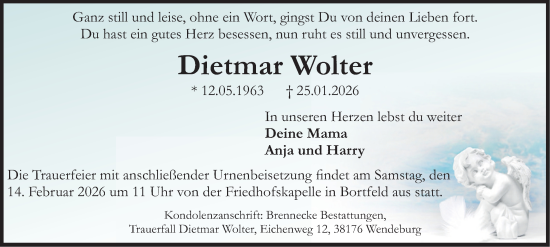 Traueranzeige von Dietmar Wolter von Peiner Nachrichten
