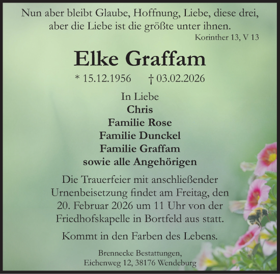 Traueranzeige von Elke Graffam von Peiner Nachrichten