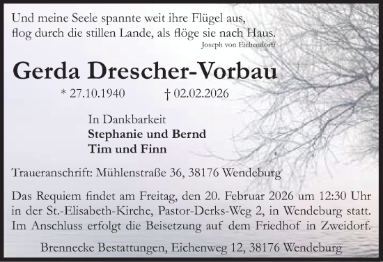 Traueranzeige von Gerda Drescher-Vorbau von Peiner Nachrichten