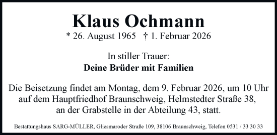 Traueranzeige von Klaus Ochmann von Braunschweiger Zeitung, Braunschweiger Zeitung