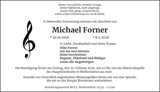 Traueranzeige von Michael Forner von Braunschweiger Zeitung, Braunschweiger Zeitung