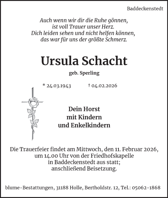 Traueranzeige von Ursula Schacht von Salzgitter-Zeitung