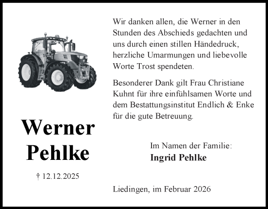 Traueranzeige von Werner Pehlke von Peiner Nachrichten